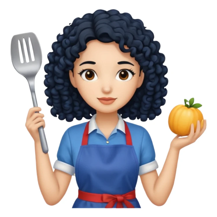 woman with curly black hair in blue apron sticker