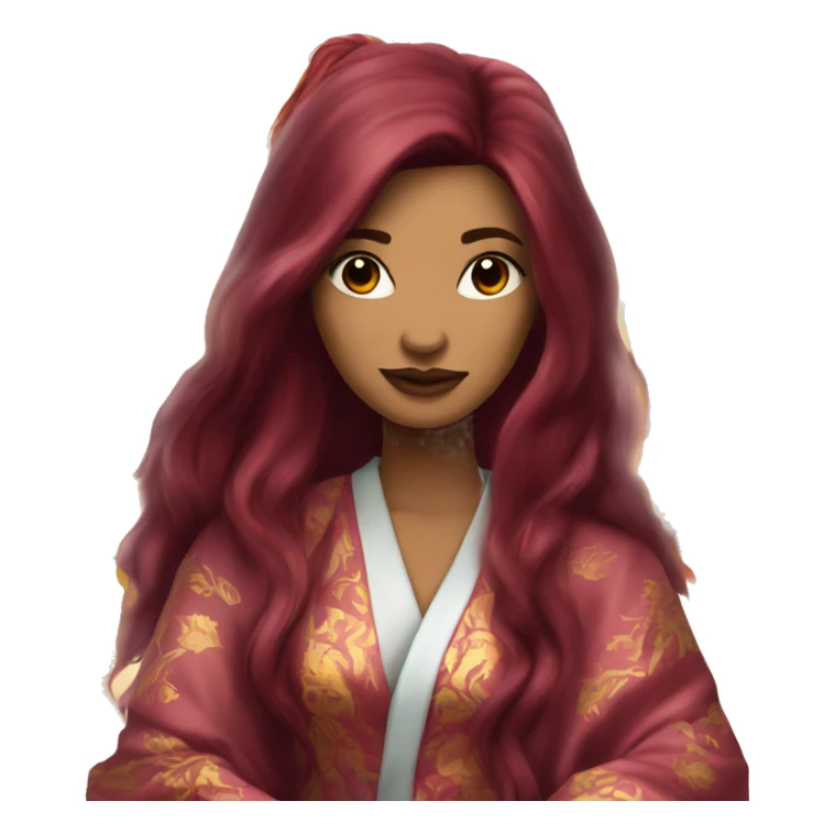 Beautiful tattooed burgundy long haired woman in silk robe sticker