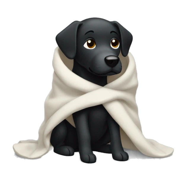 Black dog with white heart on head wrapped in blanket sticker