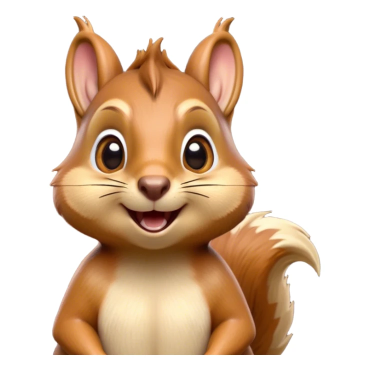 Cinematic Comical Squirrel Portrait Emoji, Head tilted dramatically with an exaggeratedly surprised expression and wide, comical eyes, featuring a petite, sprightly body with a dramatically bushy tail and perky, animated ears, Simplified yet hilariously expressive features, highly detailed, glowing with a slightly sassy woodland glow, high shine, dramatic yet playful, stylized with an air of cheeky forest mischief, soft glowing outline, capturing the essence of a meme-worthy squirrel that looks ready to scamper into viral fame with its playful antics! sticker
