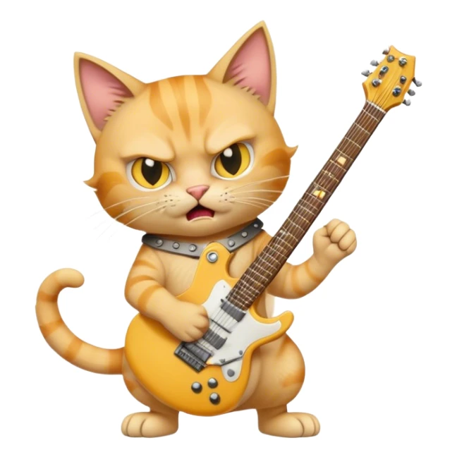 Realistic Angry Yellow tabby cat playing heavy metal guitar sticker