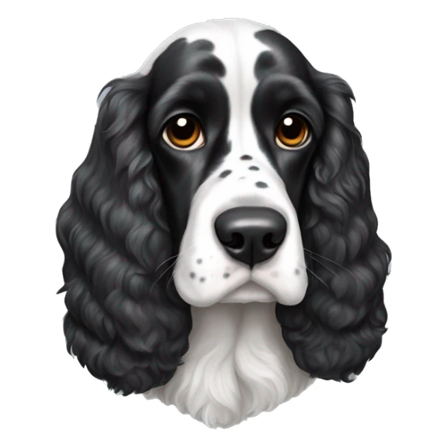 black and white trimed english cocker spaniel with spots on nose and black ears sticker
