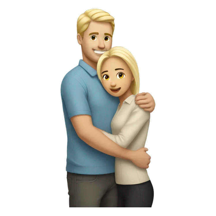 Tall white man with blond hair hugging Asian latin woman sticker