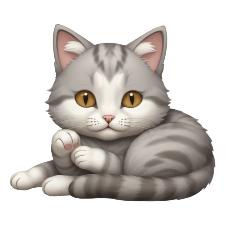 grey and white small cat with its eyes closed lying down with its paw holding up his head sticker