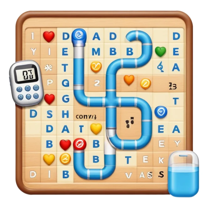 journey on a game board about Type 1 diabetes and aging to share knowledge and ways of coping, energetic sticker