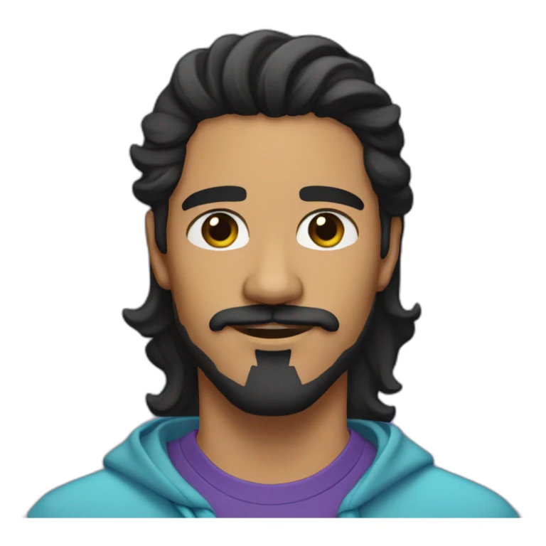 young latino man with long wavy black hair and black light beard and mustache and black eyes  sticker