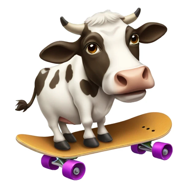 Cow with mustache on a skateboard  sticker