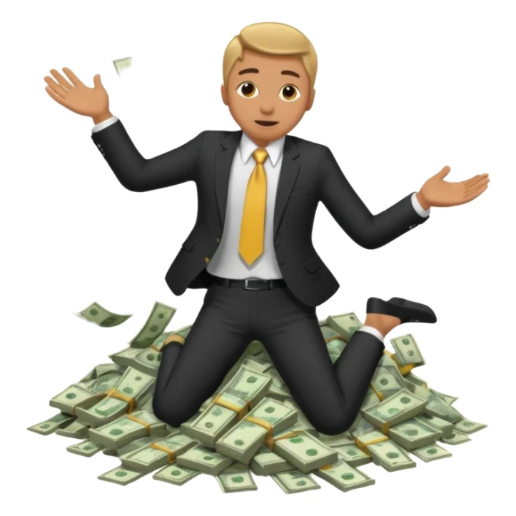 diving into a pile of money sticker