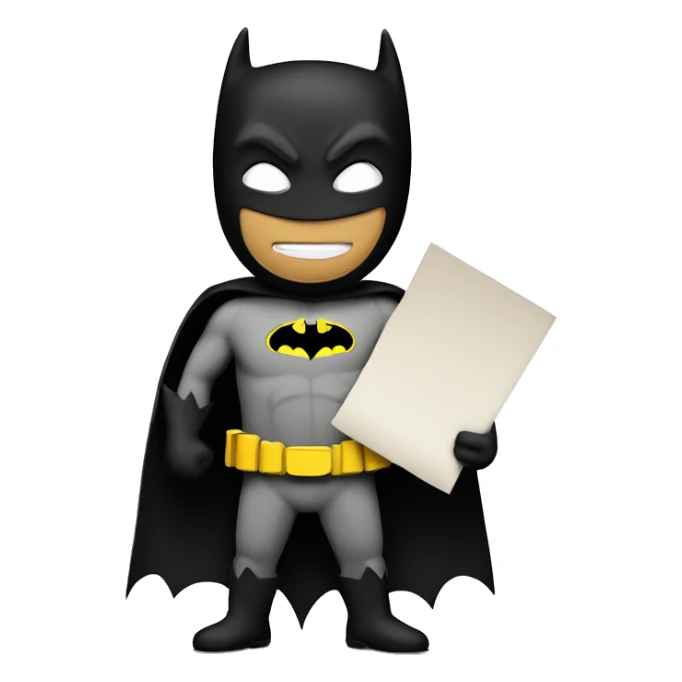 The image depicts a cartoon character dressed as Batman, holding a 3 on a piece of paper. The background is black. sticker