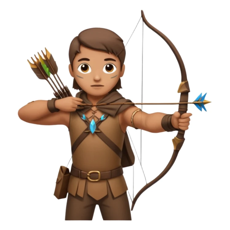 The classic hunter figure with a bow and arrow on his back, dressed in brown clothes and adorned with animal decorations sticker