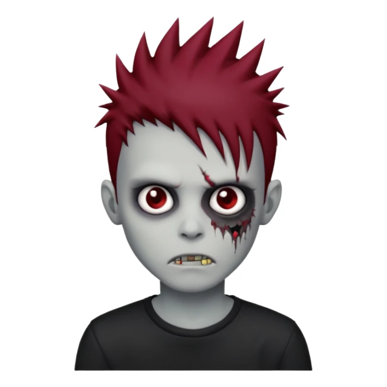 zombie boy with dark red spiky emo hair and black shirt sticker