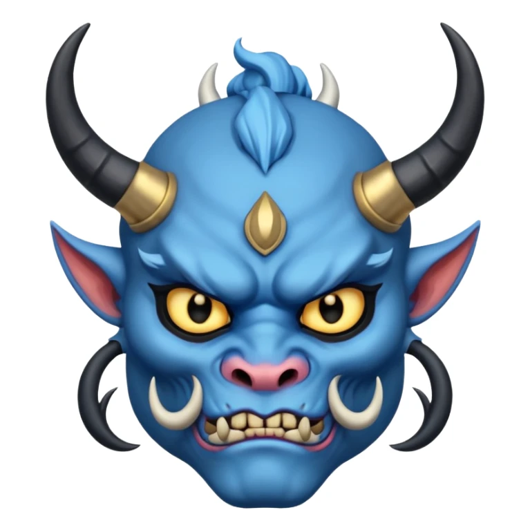 blue oni with black and gold eye. has black horn sticker
