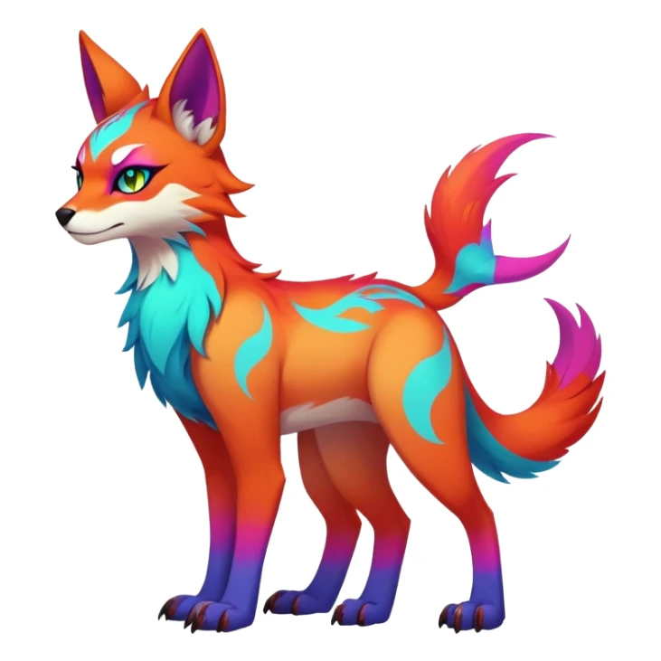 Neon-colored multi-colored badass cool Falvie-Fionbri-creature-fursona, full body, with random markings sticker
