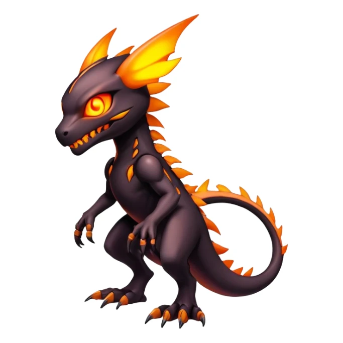 futuristic dark shadowy evil neon-glowing warm-colored Fakémon-Digimon-hybrid-creature (full body) sticker