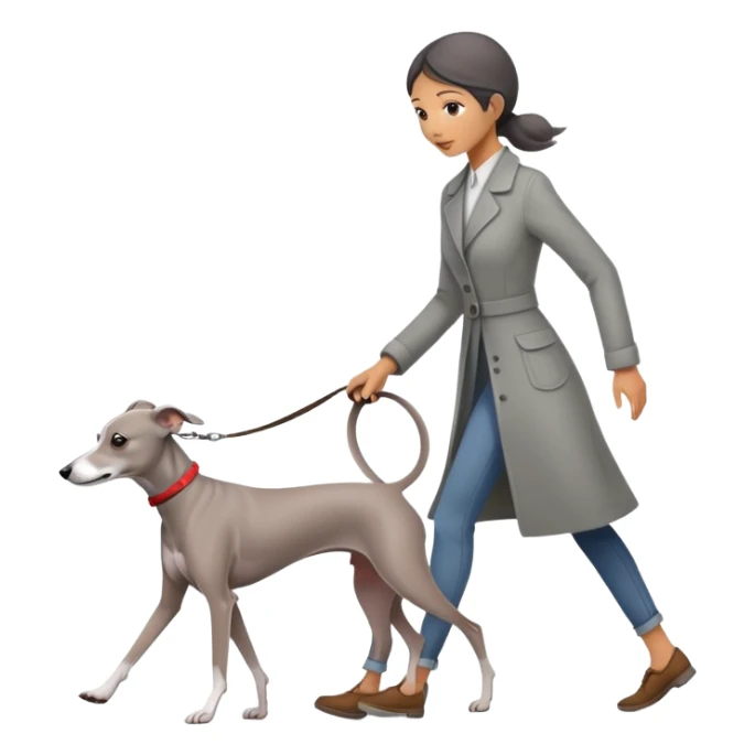 Beautiful Asian girl walking a solid grey Italian greyhound with absolutely no white markings, completely grey dog sticker