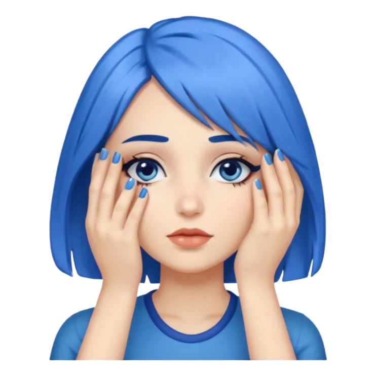 Woman with hand.completely covering eyes with medium length blue hair sticker