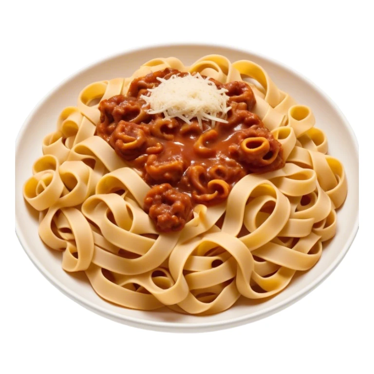 Cinematic Realistic Tagliatelle al Rag√π Dish Emoji, showcasing hand‚Äêcut pasta enveloped in a rich, slow‚Äêcooked meat sauce rendered with detailed textures and hearty, inviting lighting. sticker