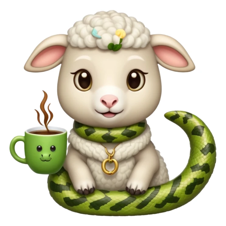 A lamb and a snake each with a cup of coffee  sticker