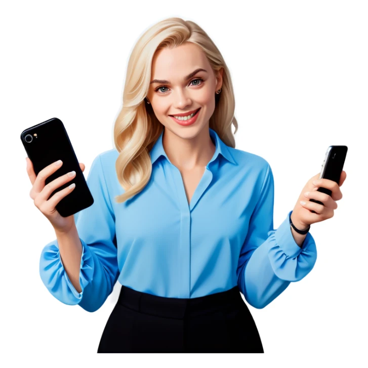 ￼ a white woman with blonde hair holding a phone sticker