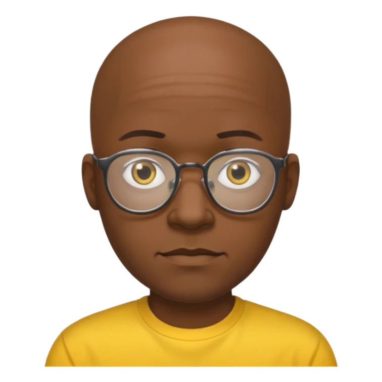bald black man with eyeglasses with yellow shirt sticker