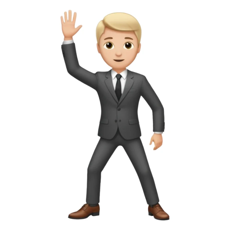white man in a business suit and shoes, hand raised sticker