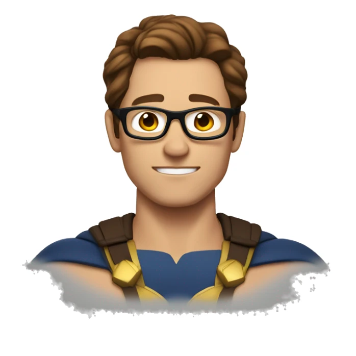 superhero with B. on his chest. Brown hair, glasses. sticker