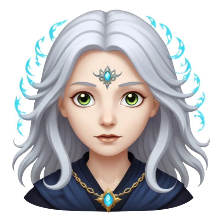 White silver Long Haired Women, Mystic seer — hair floating, glowing eyes sticker