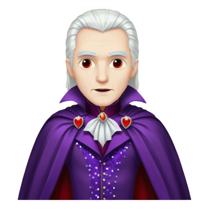 Dracula with long white hair, dark purple sequin suit, dark red sequin cape sticker