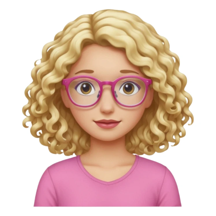 blond girl long curly hair pink top with glasses sticker