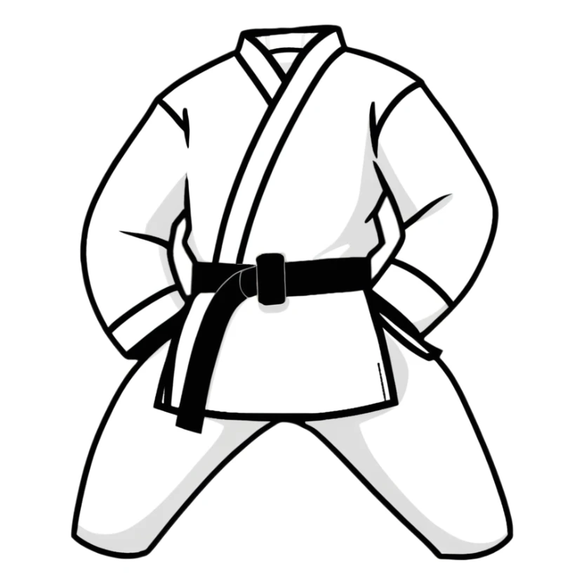 Folded martial arts uniform with belt sticker