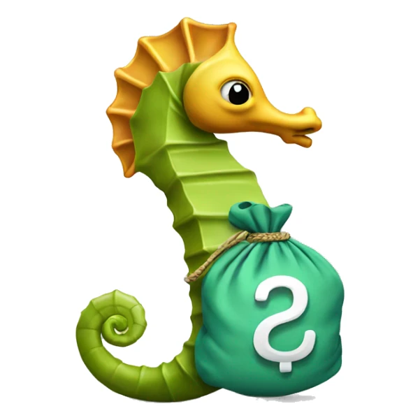A Seahorse that has a money bag  sticker