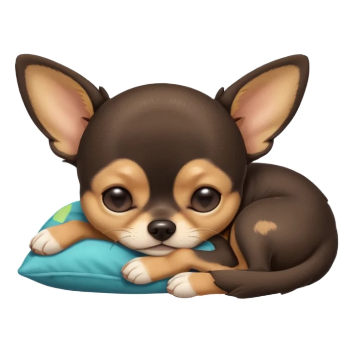 A high-resolution photo-realistic digital illustration of a cute  black and tan chihuahua with eyes closed shut sleeping lazily on the ground sticker