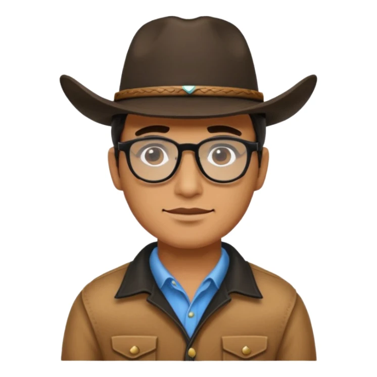 Man wearing a cow boy hat with black glasses  sticker