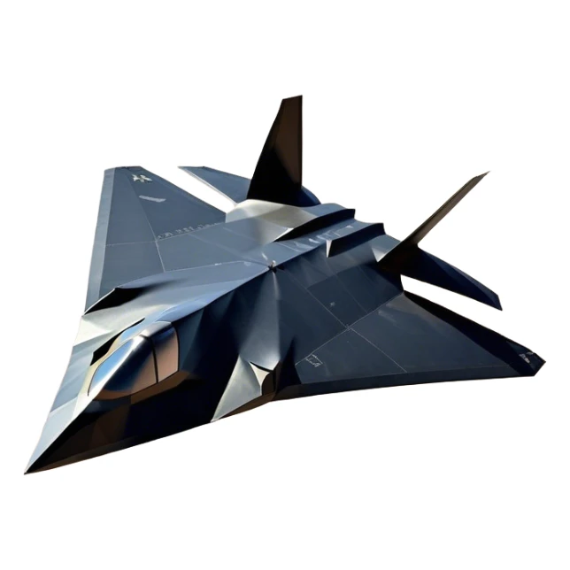 F-117 Nighthawk - Lockheed Martin (Stealth Grey) A futuristic stealth attack aircraft with a distinct faceted, angular design in a stealthy matte grey. Its sharp, jagged edges and unconventional, almost alien-like shape make it look like a shadow cutting through the night sky. The surface should appear non-reflective with subtle panel lines. sticker