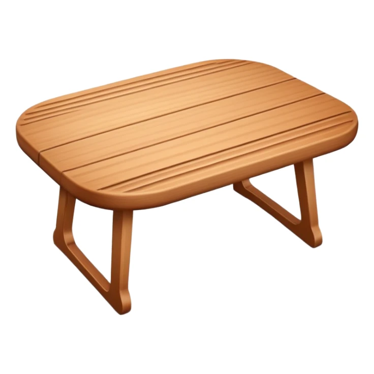 A 3D wooden table with subtle wood texture, rounded corners, gentle highlights, and a slightly angled perspective, matching the realistic-yet-simple style of the '🪑' chair emoji; medium brown tones, minimal details, emoji-friendly design. sticker