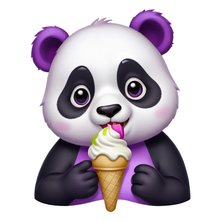 Panda with violett Hair eating ice cream sticker