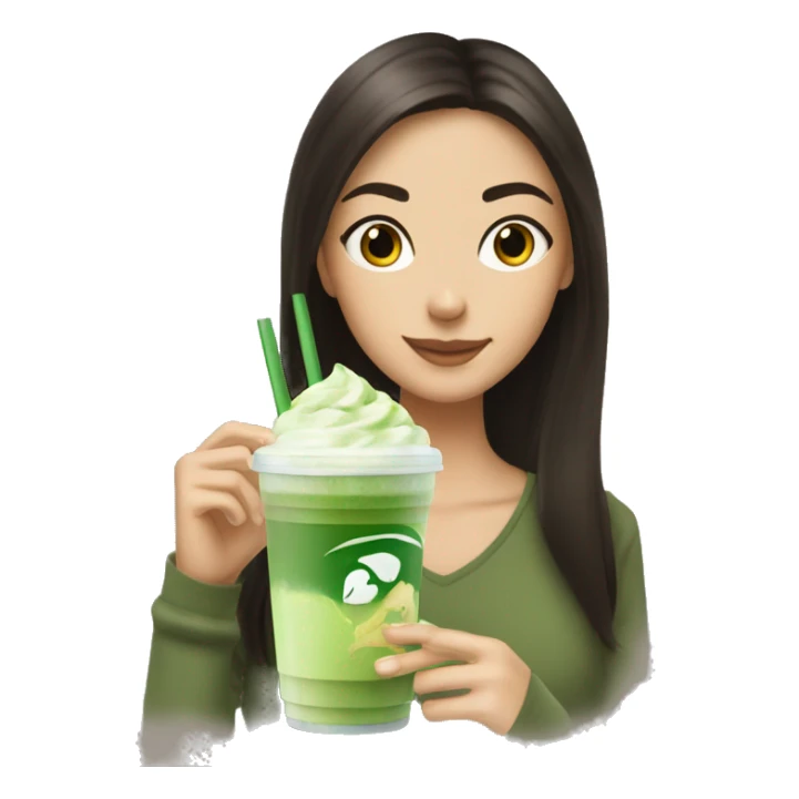 iced matcha latte with a brunette girl sipping it sticker