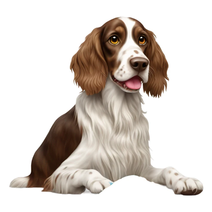 Brown and white English setter eating lucky charms sticker