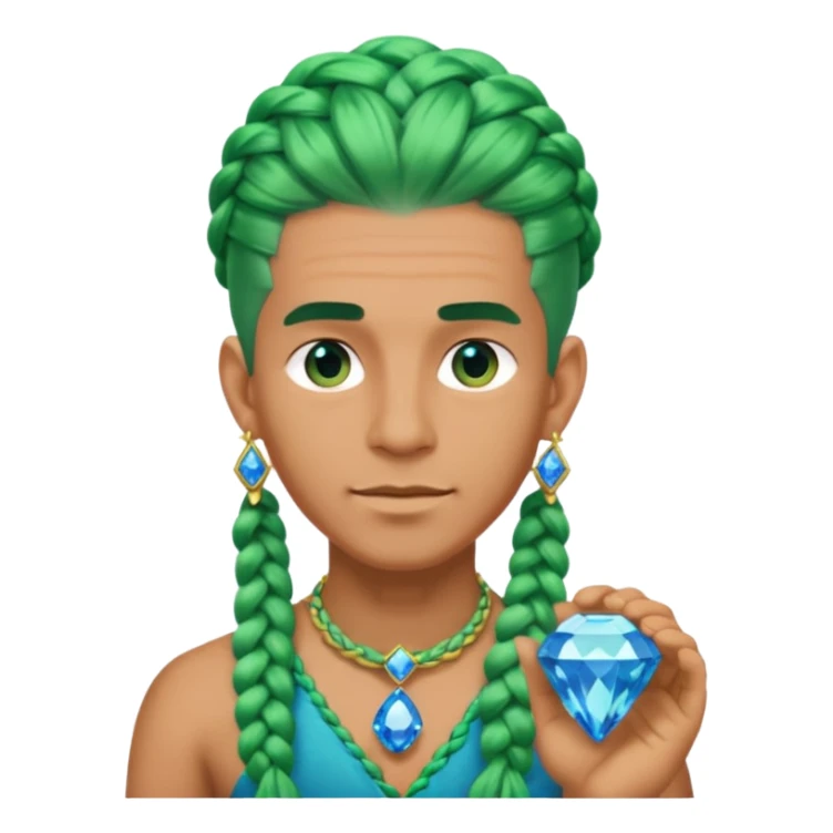 gem lover man with gem accessories excessive amount very big gem earrings green braided hair and blue diamonds  sticker