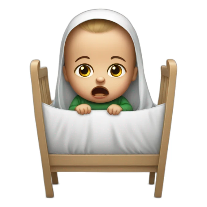 photorealistic angry in palestinian outfit baby in crib sticker