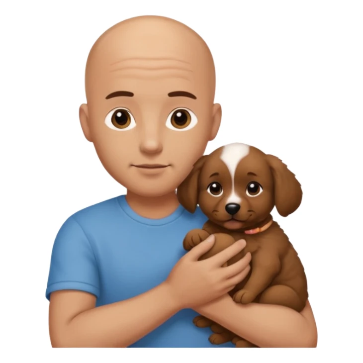 Bald guy with brunette and white puppy sticker