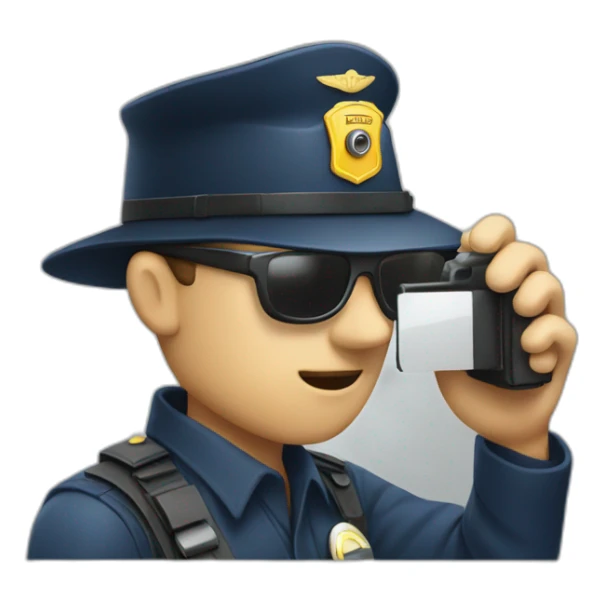 a blind policeman taking pictures of a crime sticker