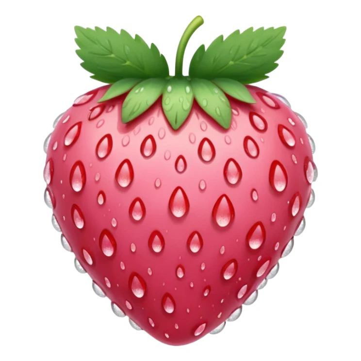 A soft pink strawberry with dew drops, glossy iOS 18 emoji style, elegant and cute sticker