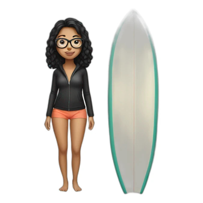 woman on a surfboard black hair glasses sticker