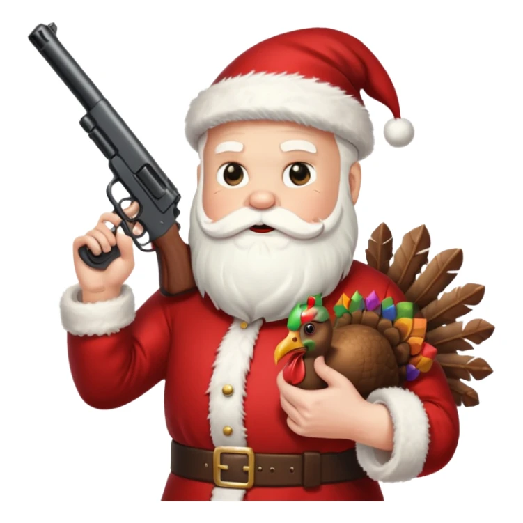 Santa holding a gun shooting a turkey sticker