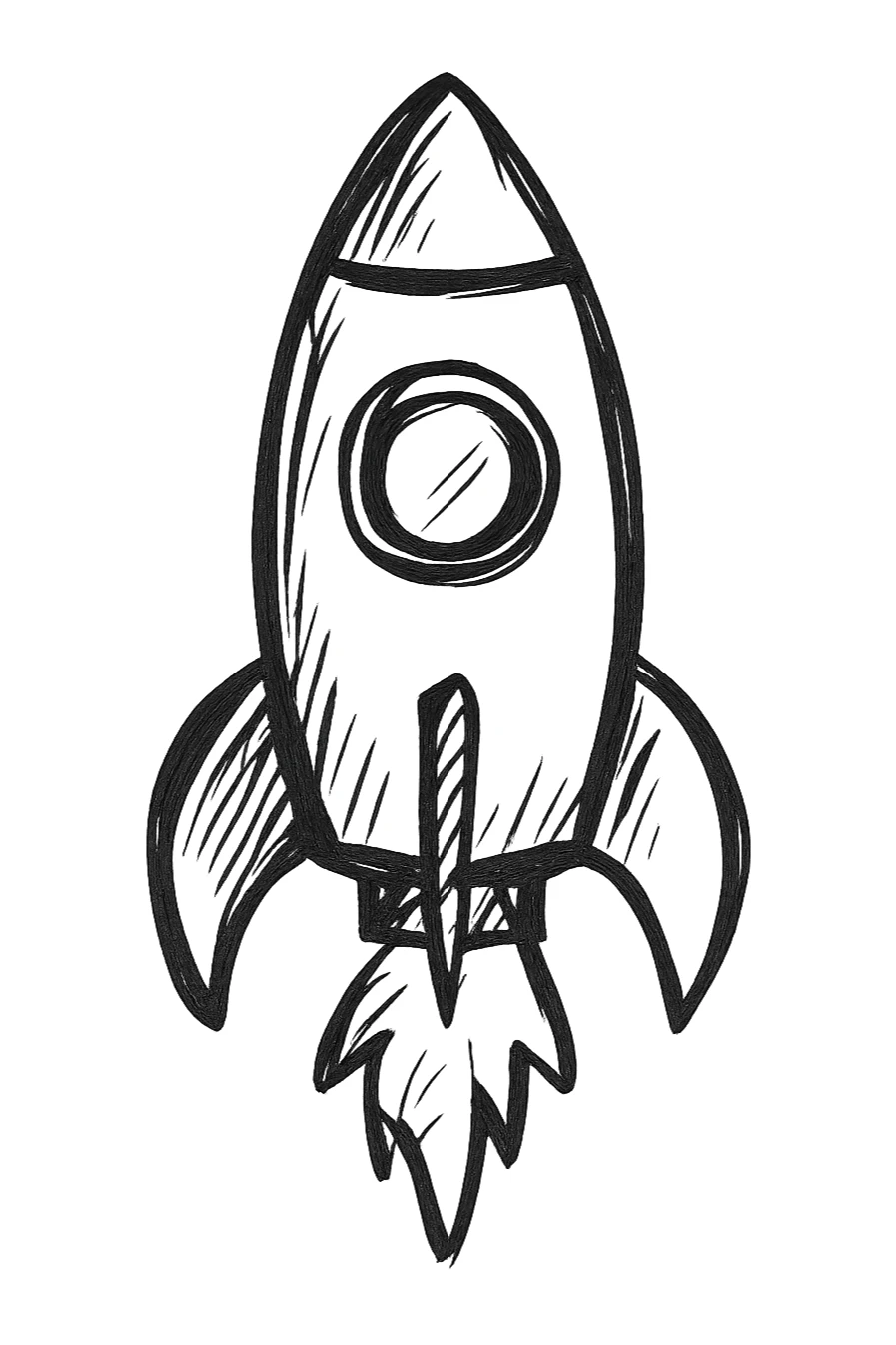 hand drawn outlined icon of a rocket, no fill sticker