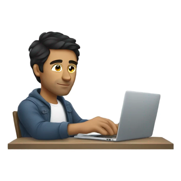 A guy with dark hair drinks vodka and works on a laptop sticker