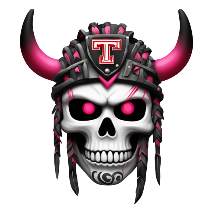  detailed tribal artwork hints of white barbwire background Texas tech logo multi dimensional red black warrior skull pink Mohawk  sticker