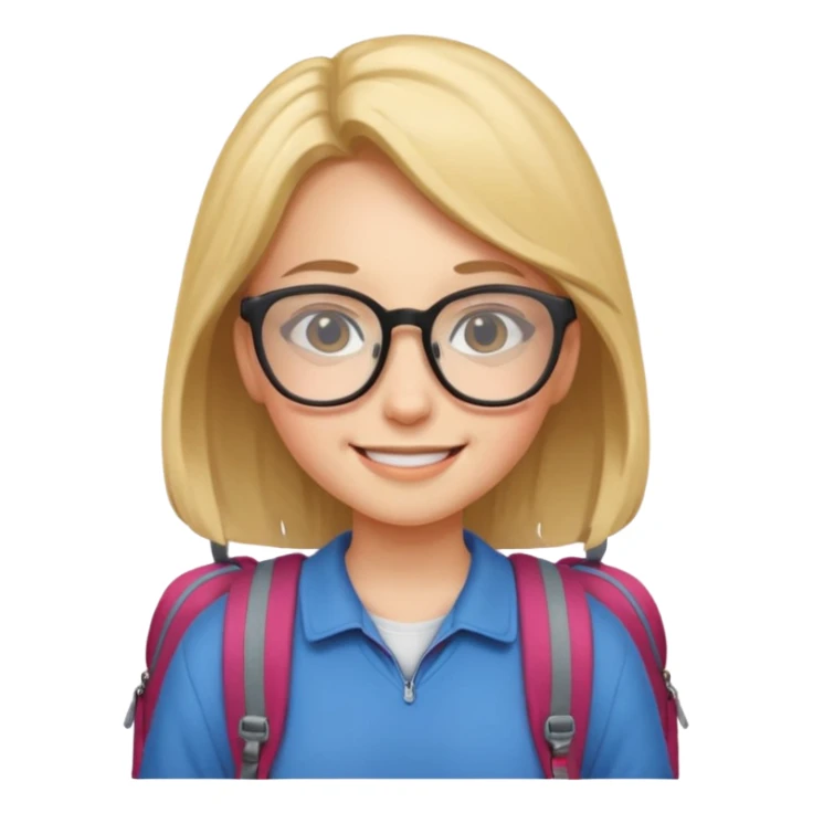 student girl wearing glasses with backpack sticker