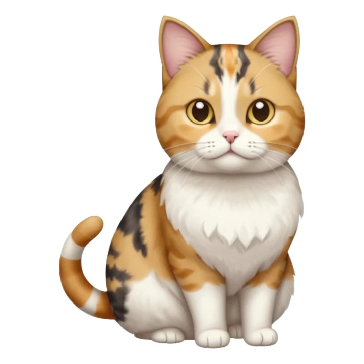 full body calico tabby + white cat with tiny head and fat body sticker